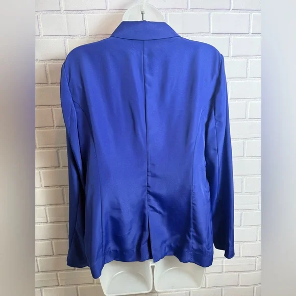 Dana Buchman Royal Blue Satin Blazer Size 8 Single Button Career Jacket - Picture 10 of 14